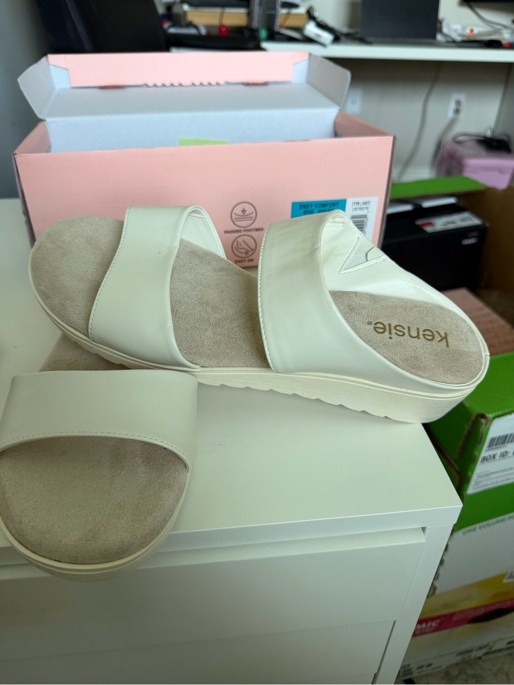kensie Cream Double-Strap Slide Sandals